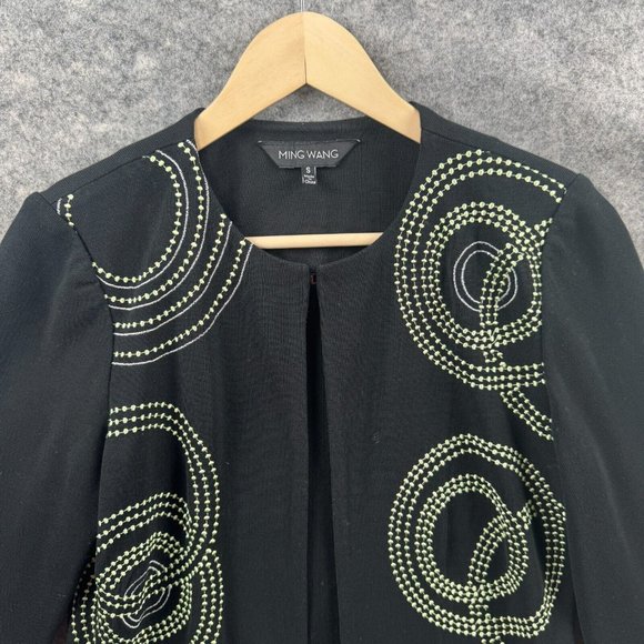 Ming Wang Cardigan Womens S‎ Black Green Geometric Embroidered Knit 3/4 Sleeve - Picture 4 of 10